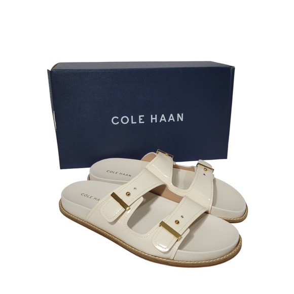 Cole Haan Shoes - Cole Haan Marisol Footbed Sandal Womens 9 Ivory Patent Leather Buckle Adjustable